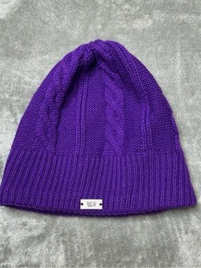 Mountain Hardwear Beanie Womens Large cable knit Purple fleece band wool blend